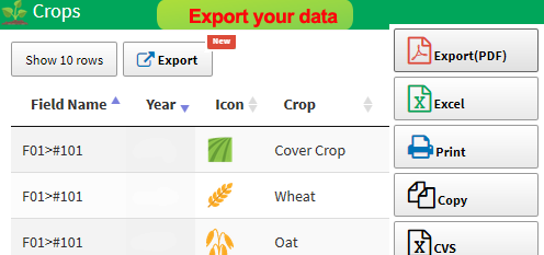 export crop and pesticide record